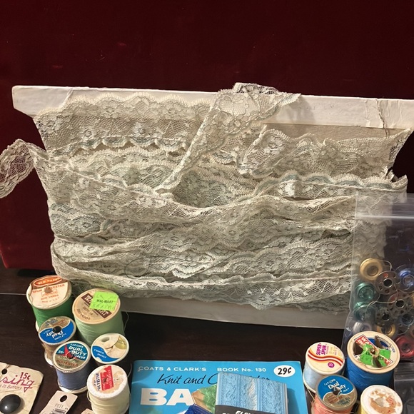 Vintage Sewing Notions & Thread Lot with Lace, 1962 Crochet for Babies Booklet - Picture 11 of 15